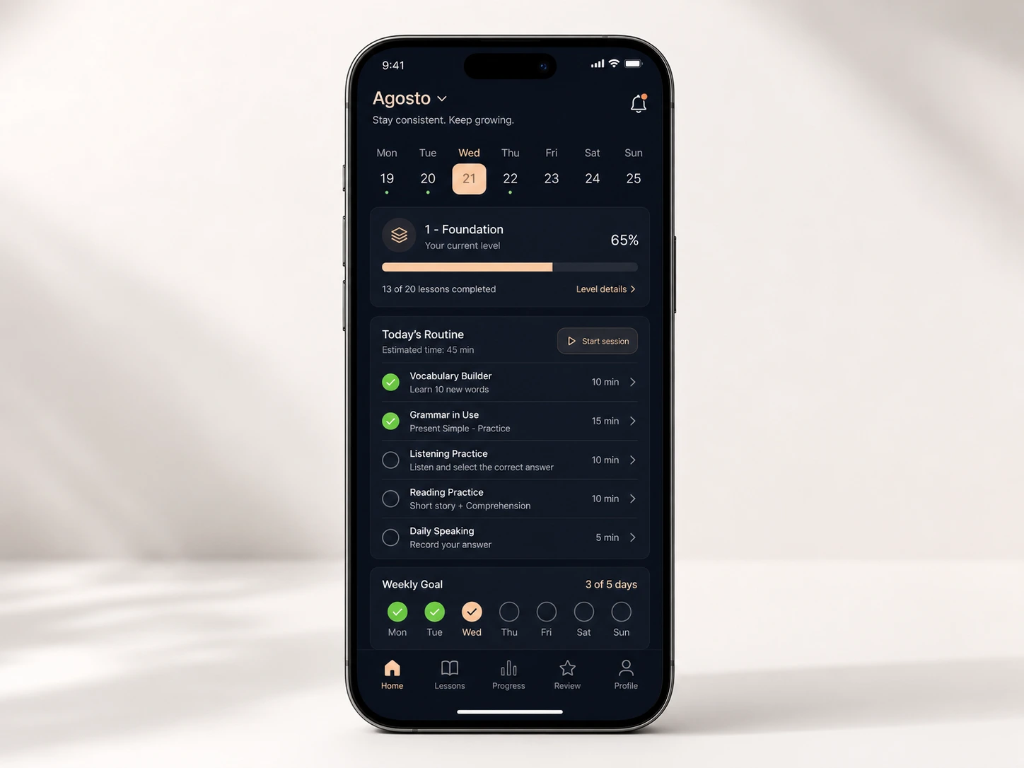 Day by Day App com planner semanal e rotina diária